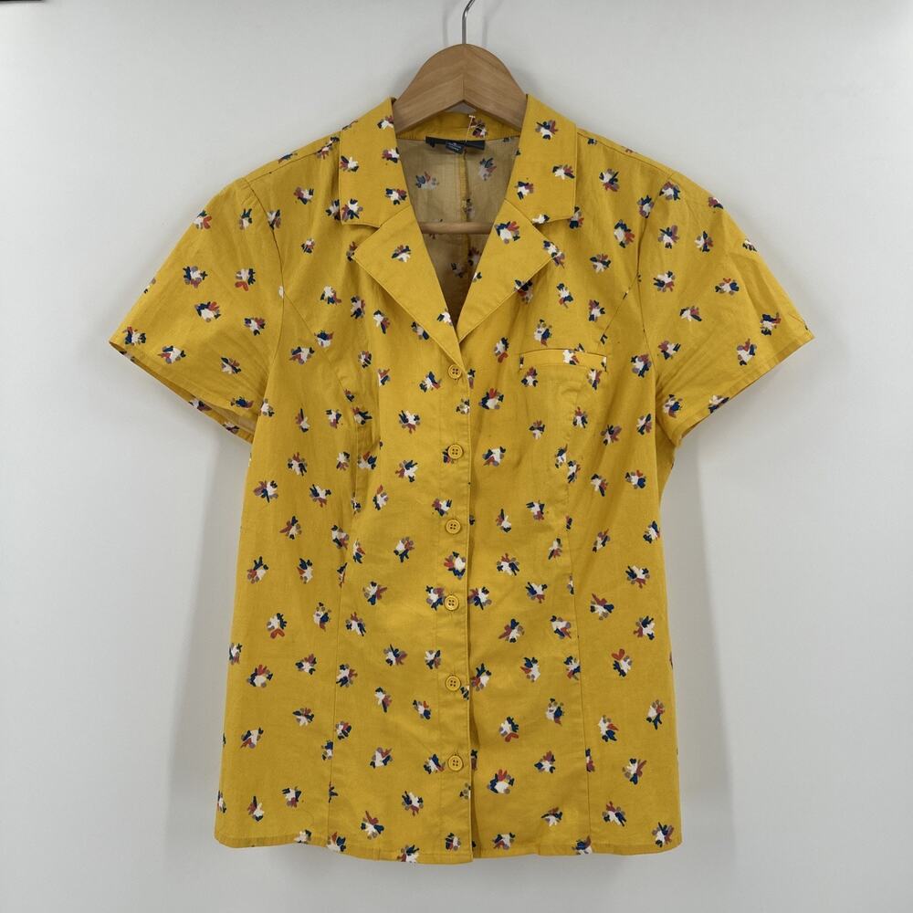 Modcloth Dynamo Daytime Button Up Womens Size S Yellow Cotton Blouse Retro